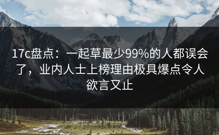 17c盘点：一起草最少99%的人都误会了，业内人士上榜理由极具爆点令人欲言又止